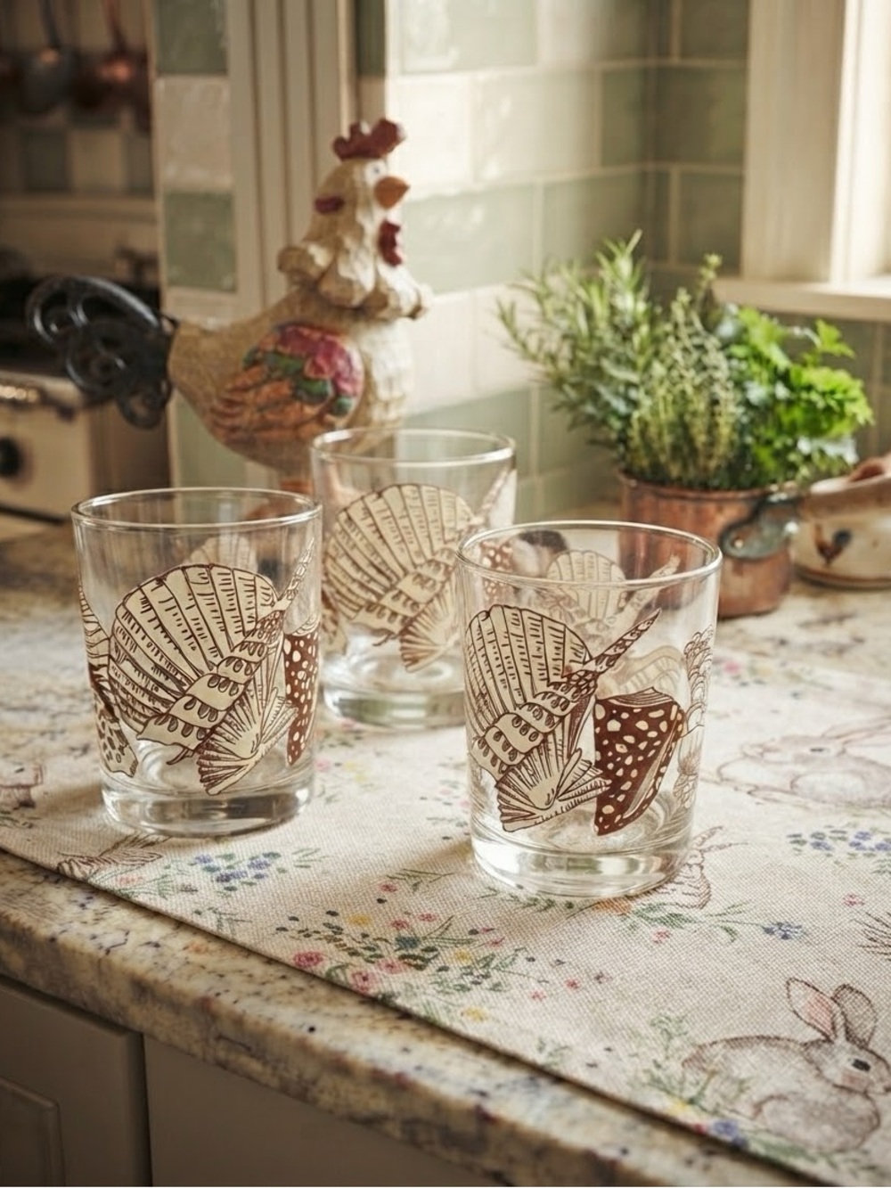 4 Vintage 70s Sigma Tastesetter Seashell Low Ball Old Fashioned Glasses MCM